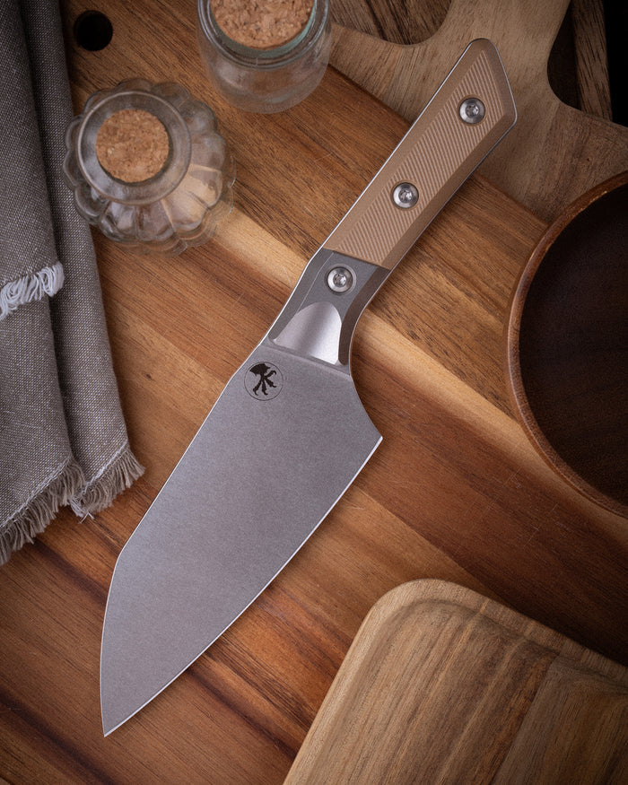 6" SANTOKU KNIFE STONEWASH STANDARD TITANIUM BOLSTER COYOTE TAN G-10 (3200B-10CE)