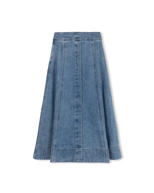 A-Line Denim Stitched Maxi Skirt - Junees