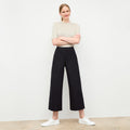 front image of a woman wearing the abby pant in black; workwear, machine washable pant | Lead