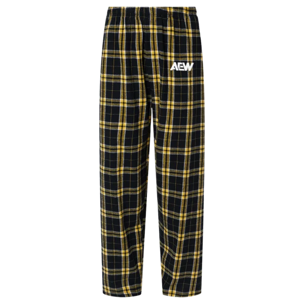 AEW Logo - Embroidered Flannel Pajama Pants - Black/Gold