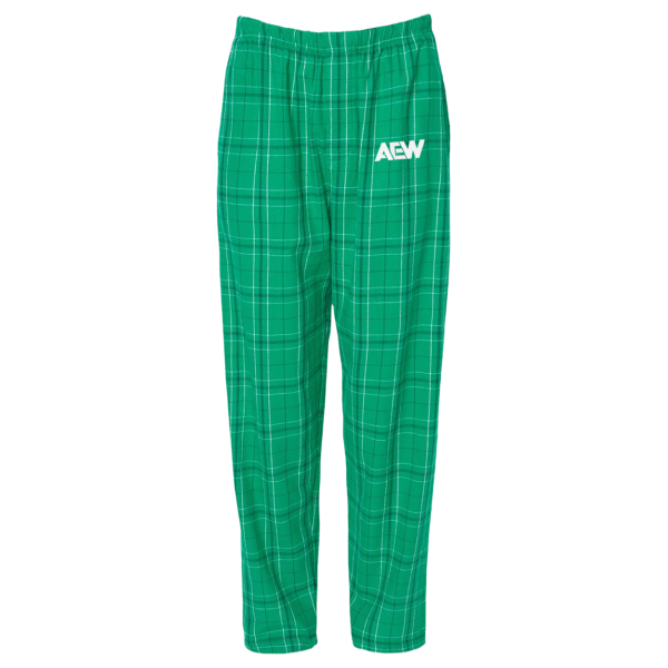 AEW Logo - Embroidered Flannel Pajama Pants - Kelly Green