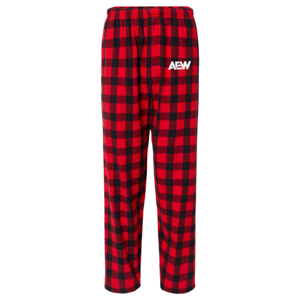 AEW Logo - Embroidered Flannel Pajama Pants - Red/Black Buffalo