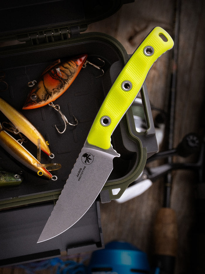 Akris Stonewash Standard G-10 High Visibility with Dark Chocolate Leather Sheath (95-10HV-1)