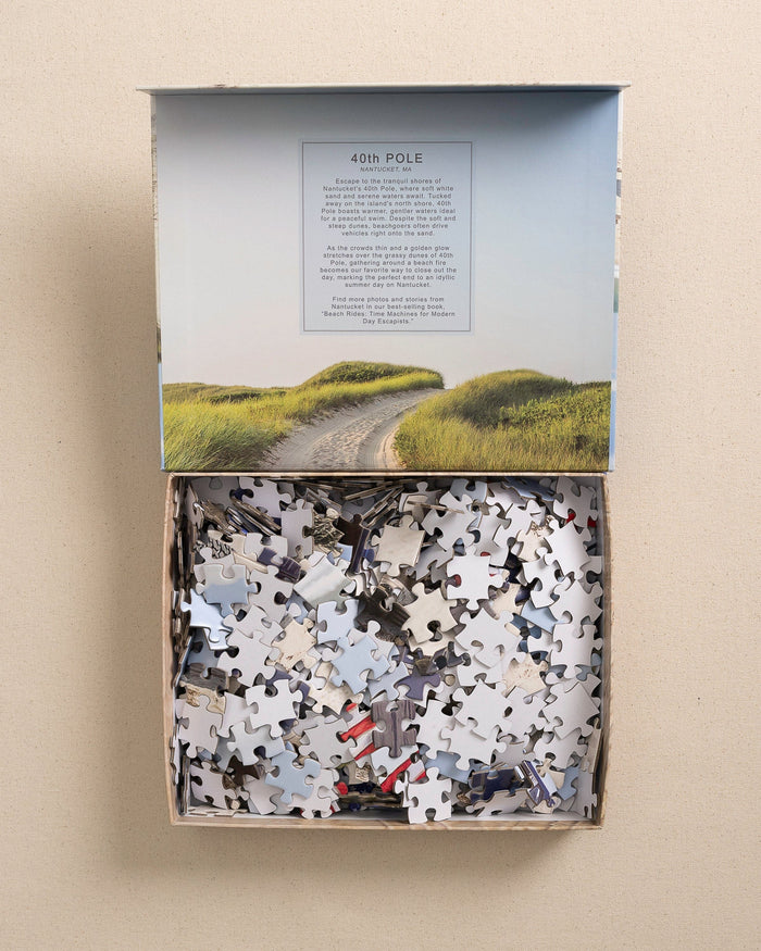 The open view of the Johnny Vacay American Bronco 500 Piece Puzzle at Southern Tide - White