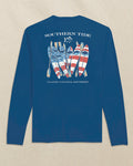 The back view of the Southern Tide Americana Kayaks Long Sleeve Performance T-Shirt by Southern Tide - Nautical Blue