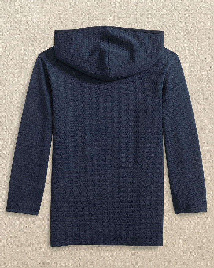 The back view of the Southern Tide Auburn Tigers Boys Scuttle Hoodie by Southern Tide - Heather True Navy