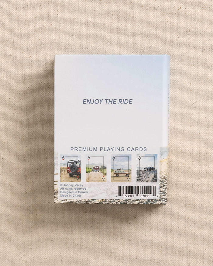 The back view of the Johnny Vacay Beach Rides Playing Cards at Southern Tide - White