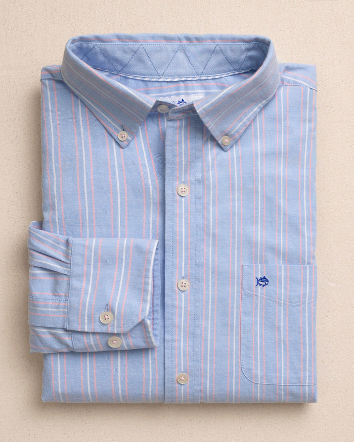 The front view of the Southern Tide Beachside Charleston Oxford Stripe Sport Shirt by Southern Tide - Ocean Channel