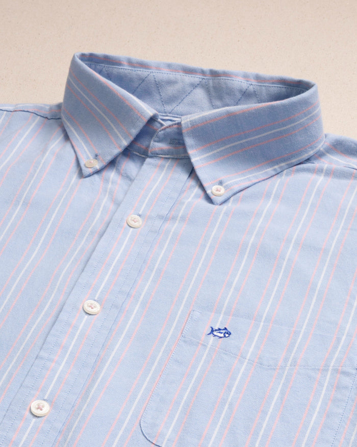 The detail view of the Southern Tide Beachside Charleston Oxford Stripe Sport Shirt by Southern Tide - Ocean Channel