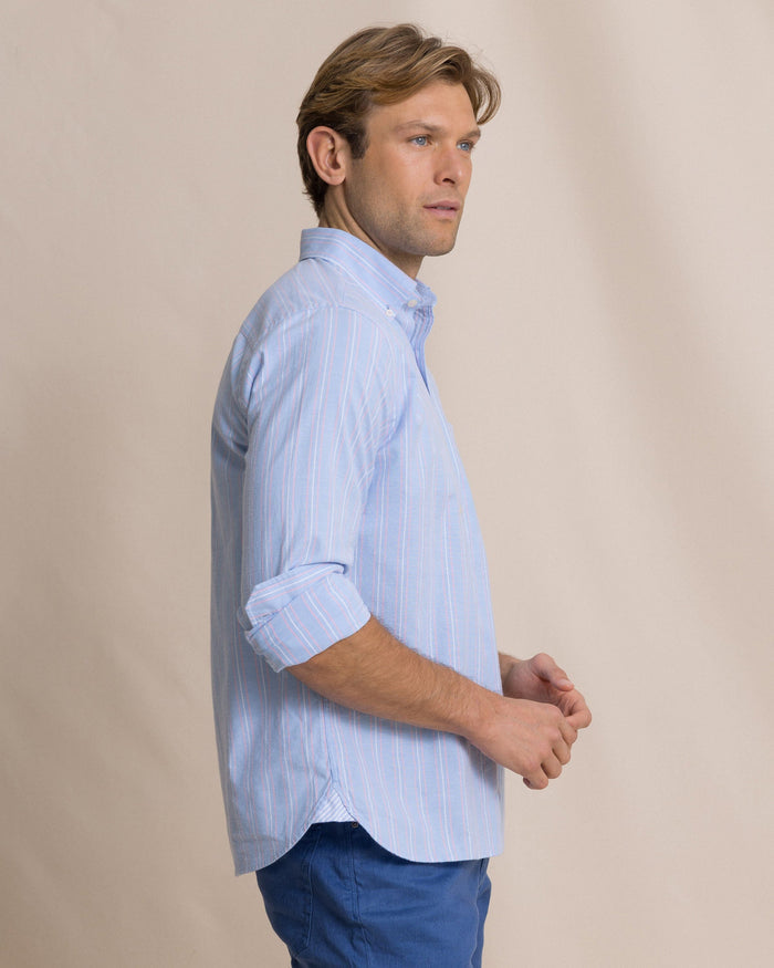 The side view of the Southern Tide Beachside Charleston Oxford Stripe Sport Shirt by Southern Tide - Ocean Channel