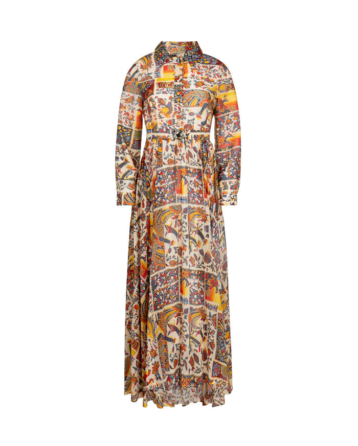 Belted Print Maxi Dress - Junees
