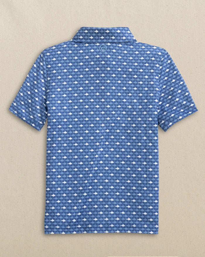 The back view of the Southern Tide Boys Driver Fish Printed Performance Polo by Southern Tide - Ocean Channel