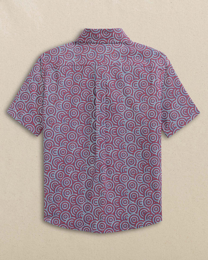 The back view of the Southern Tide Boys Fireworks Coastal Breeze® Short Sleeve Sport Shirt by Southern Tide - Channel Marker Red
