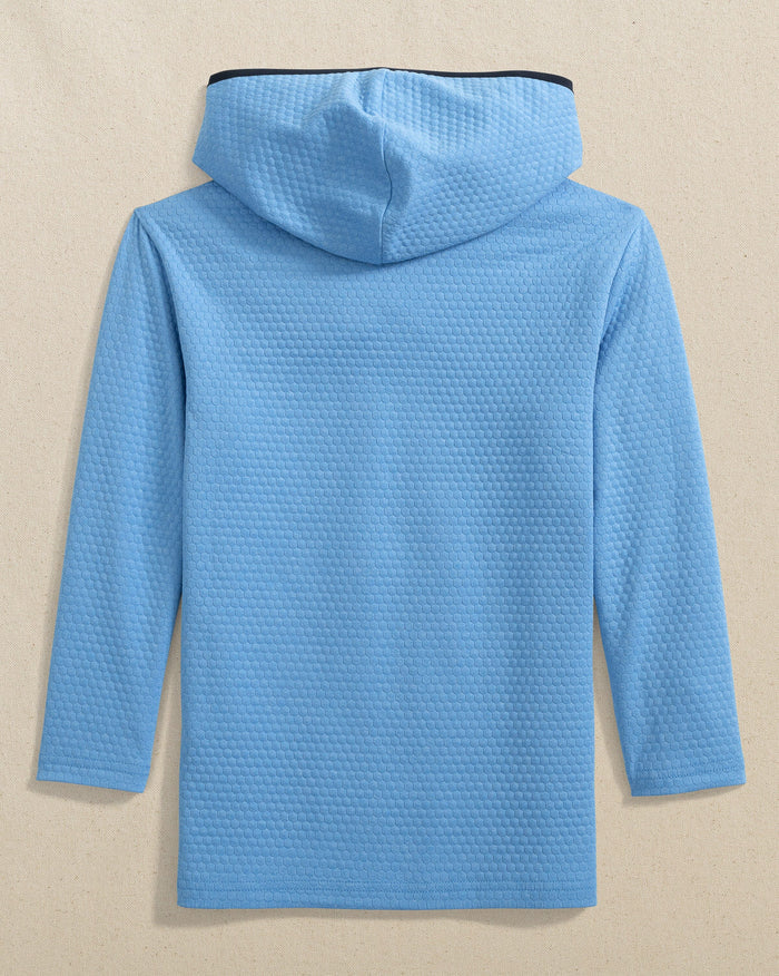 The back view of the Southern Tide Boys Scuttle Hoodie by Southern Tide - Heather Boat Blue