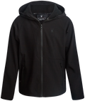 Black jacket with a brand logo on a white background
