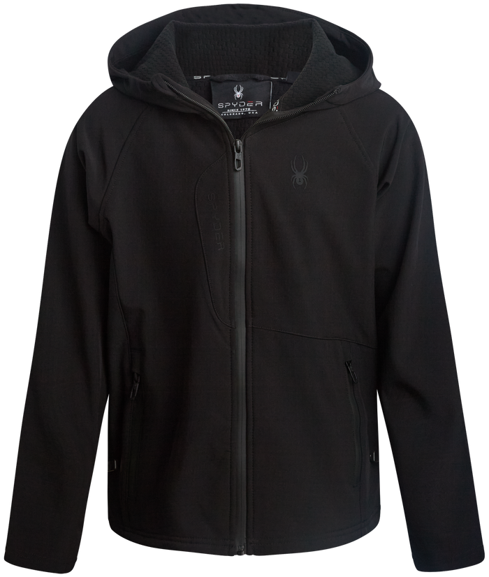 Black jacket with a brand logo on a white background