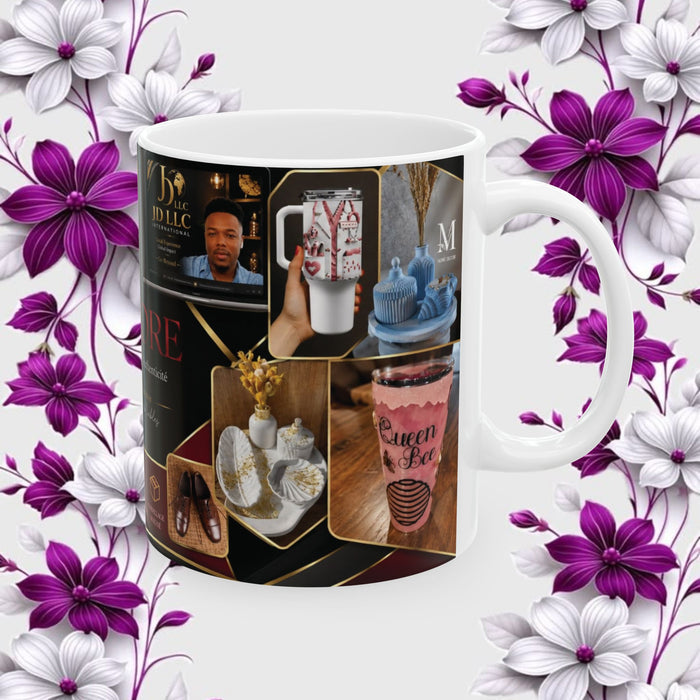 Branded Collage Ceramic Mug — Personalized JD Store Photo Coffee Cup (11oz/15oz)
