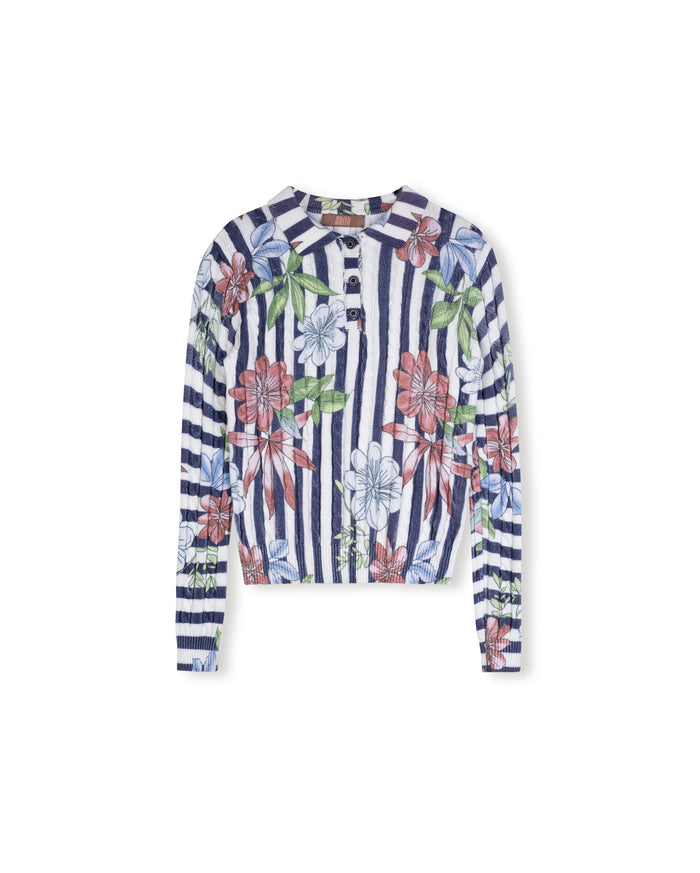 Cable Knit Long Sleeve Polo