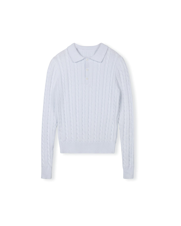 Cable Knit Long Sleeve Polo - Junees