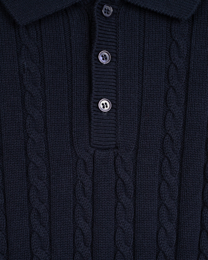 Cable Knit Long Sleeve Polo - Junees