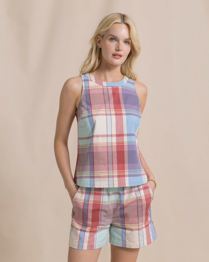 The front view of the Southern Tide Carissa Madras Tank by Southern Tide - White Sand