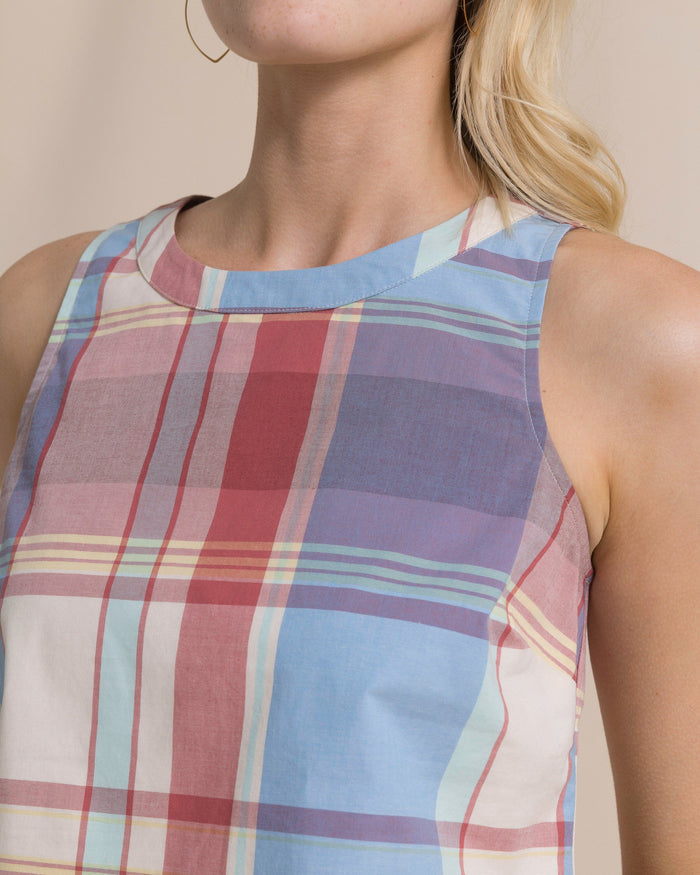 The detail front view of the Southern Tide Carissa Madras Tank by Southern Tide - White Sand