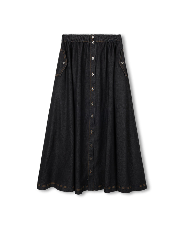 Chambray Flowy Maxi Pocket Skirt - Junees