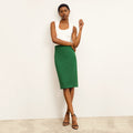 image of a woman wearing the chantal skirt in shamrock | Lead