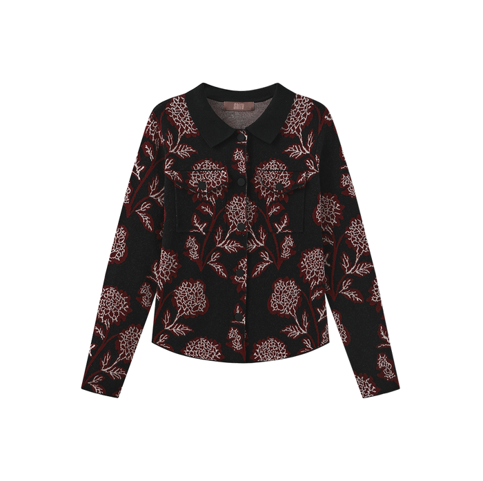 Collared Printed Knit Cardigan