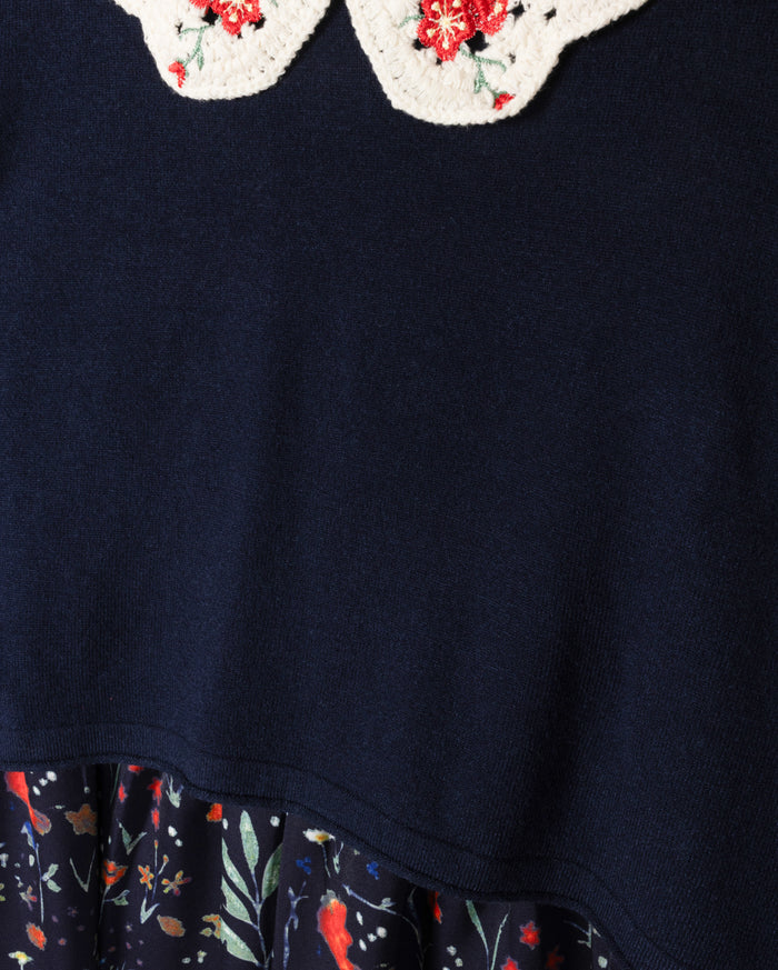 Crochet Collar Pullover And Slip Dress - Junees