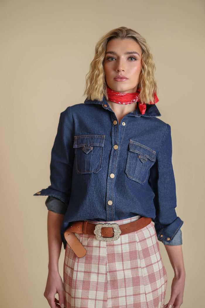 Dark Denim Button Down Top - Junees