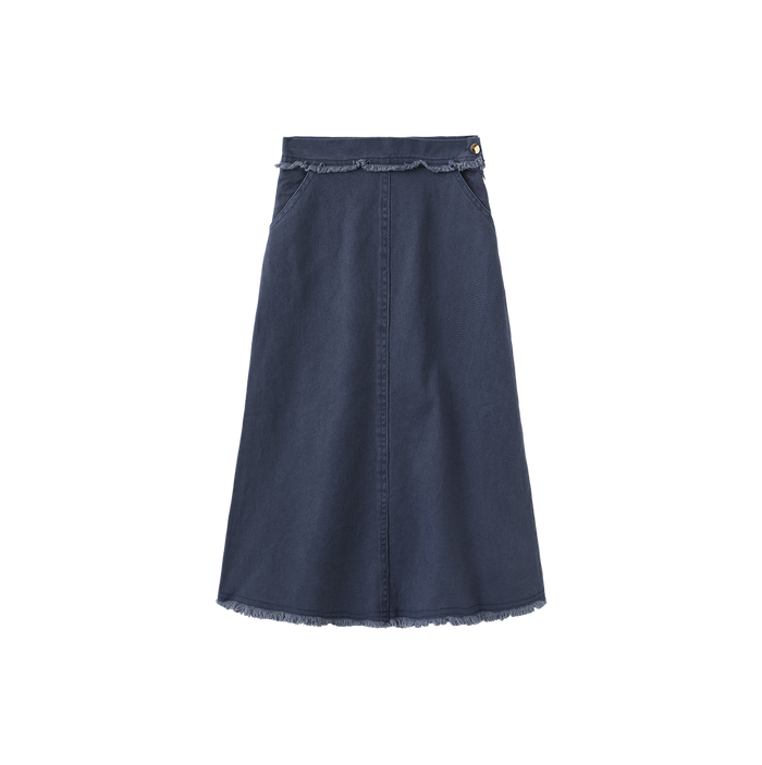 Denim Fringe Center Seam Skirt