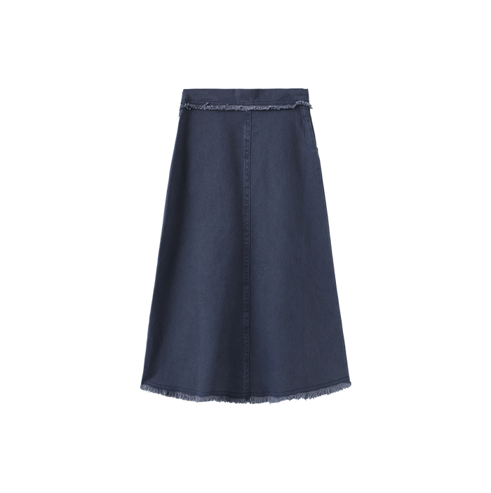 Denim Fringe Center Seam Skirt