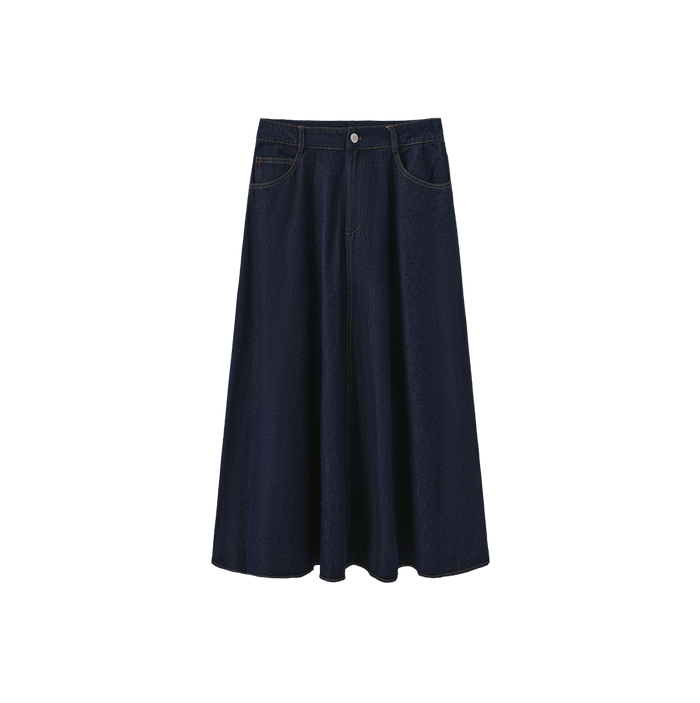 Denim Front Fly Midi Skirt