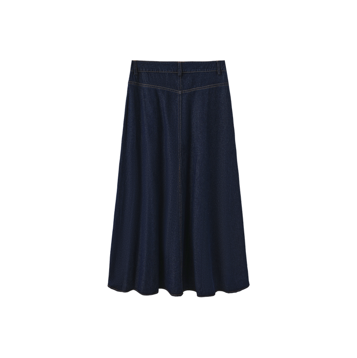 Denim Front Fly Midi Skirt