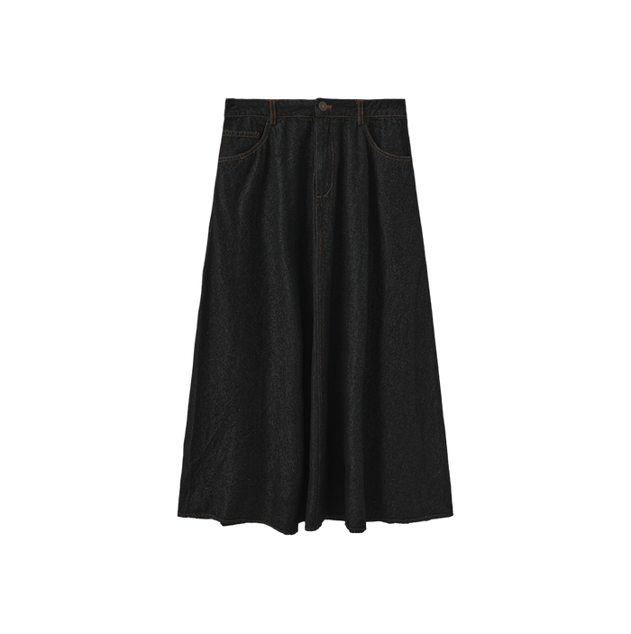 Denim Front Fly Midi Skirt