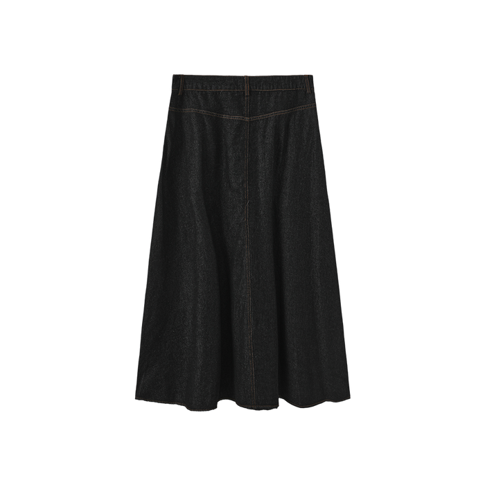 Denim Front Fly Midi Skirt