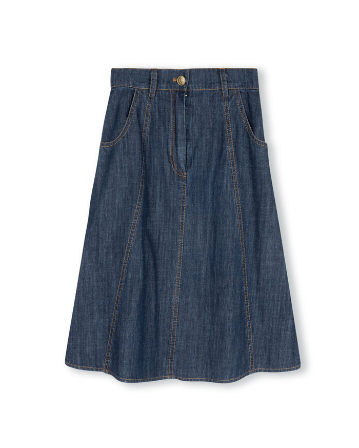 Denim Paneled Flyfront Skirt - Junees