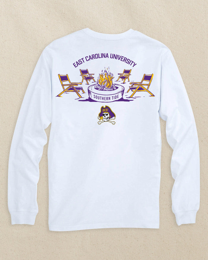 The back view of the Southern Tide East Carolina Pirates Gameday Bonfire Long Sleeve T-Shirt by Southern Tide - Classic White