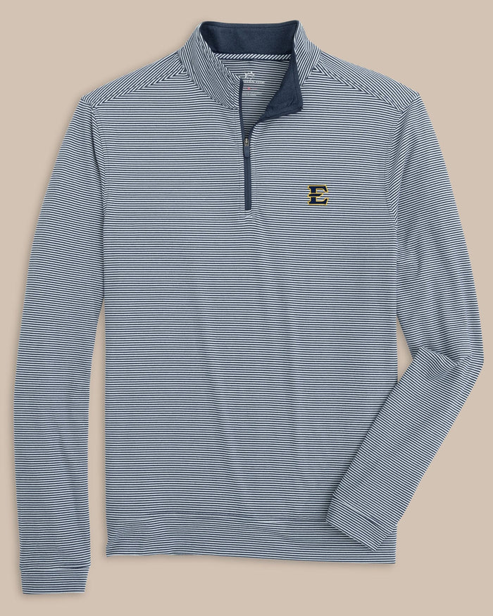 The front view of the Southern Tide East Tennessee State Cruiser Micro-Stripe Heather Quarter Zip by Southern Tide - Navy