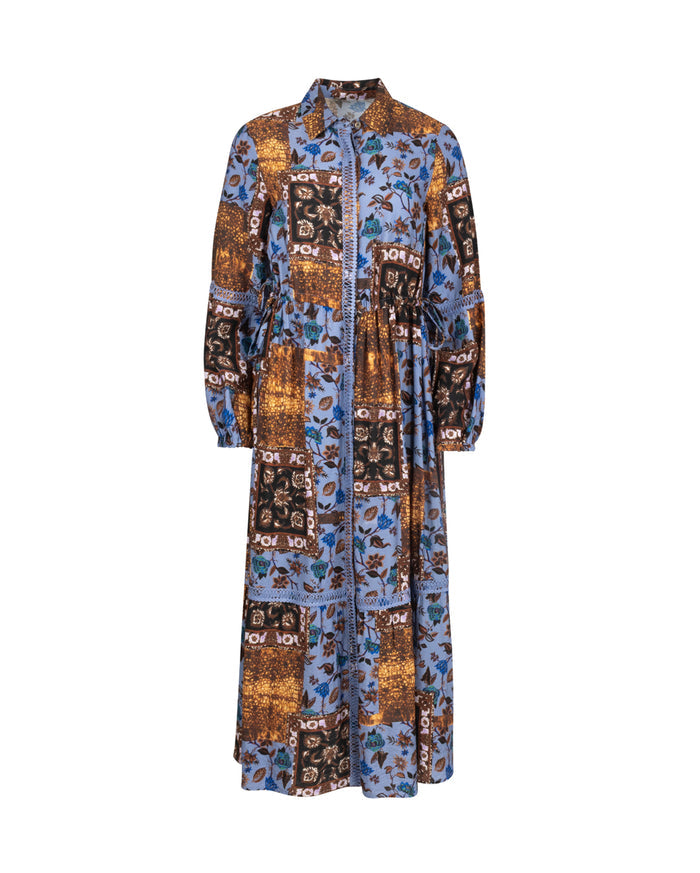 Elastic Waisted Bubble Sleeve Printed Dress - Junees
