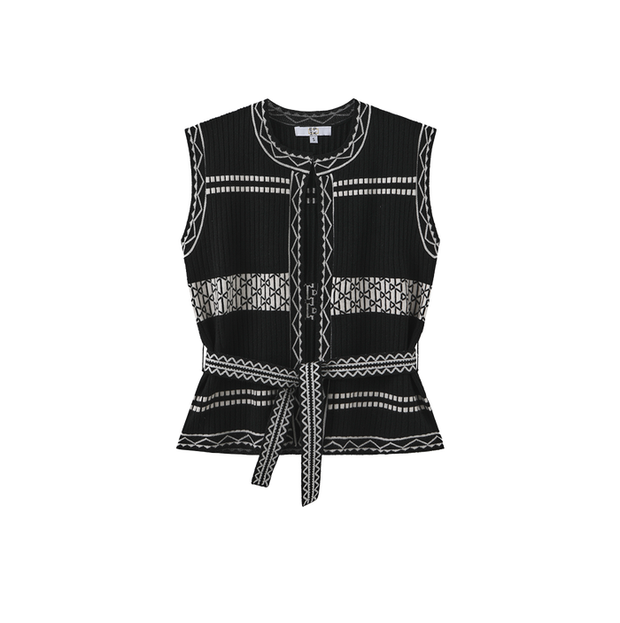 Embroidered Belted Vest