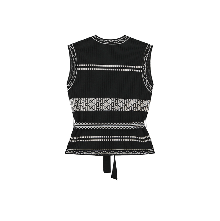Embroidered Belted Vest