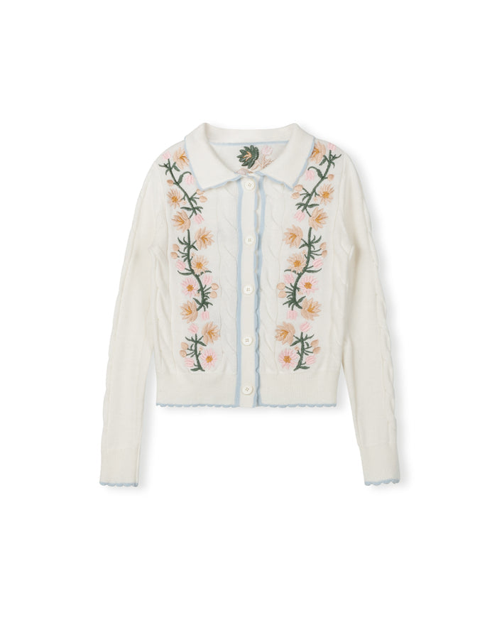 Embroidered Floral Knit Cardigan - Junees