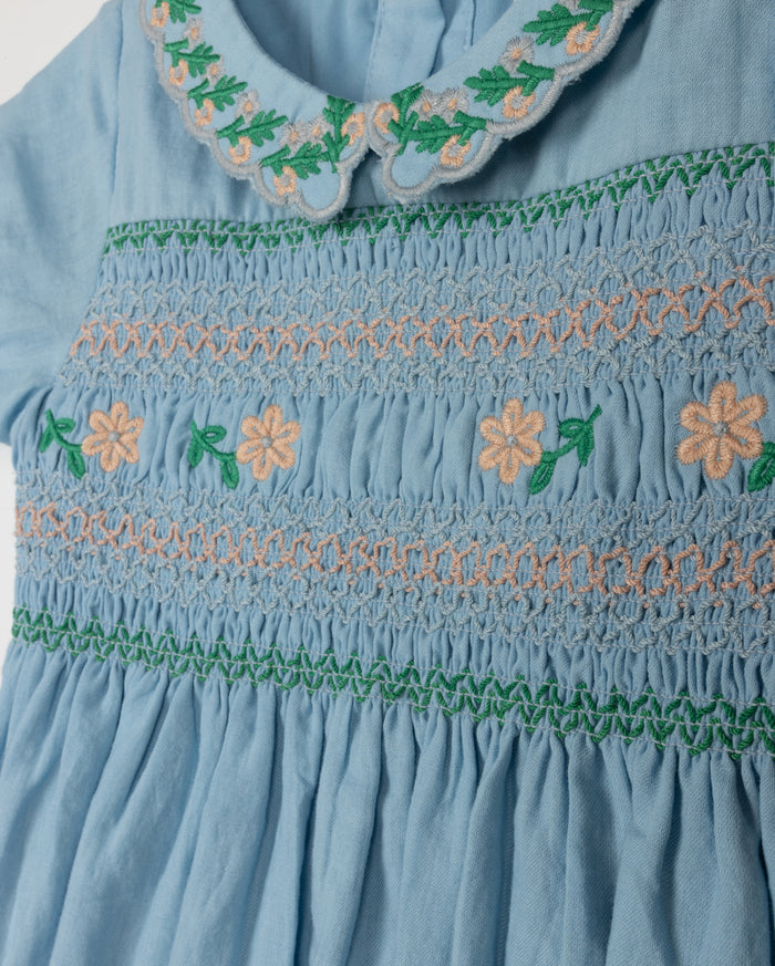 Embroidered Textured Smock Detail Romper - Junees