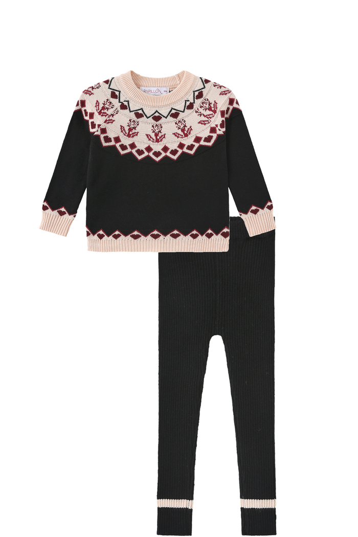 Fair Isle Neck Knit Set