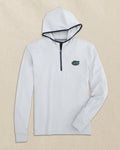 The front view of the Southern Tide Florida Gators Scuttle Heather Quarter Zip Hoodie by Southern Tide - Heather Slate Grey