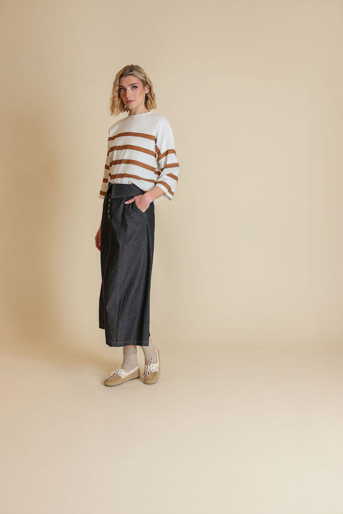Foldover Straight Denim Skirt - Junees