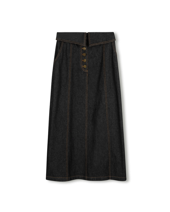 Foldover Straight Denim Skirt - Junees