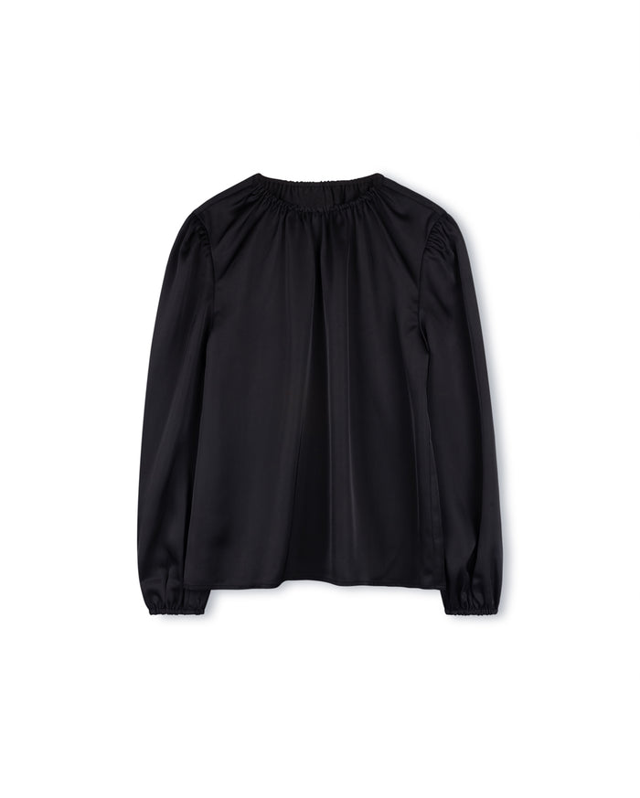 Gathered Crewneck Silk Blouse - Junees
